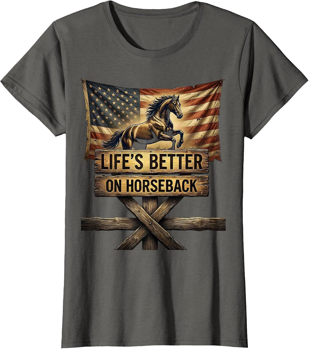 Women's Life's Better On Horseback Horse Riding Design T-Shirt - Asphalt Grey