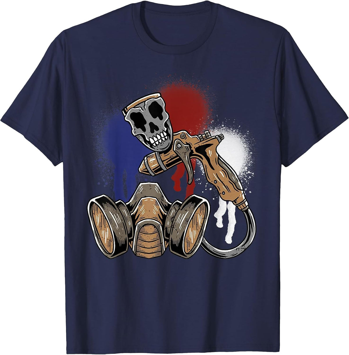 Auto Body Mask Vehicle Sprayer Skull Automotive Car Painter T-Shirt - Navy Blue