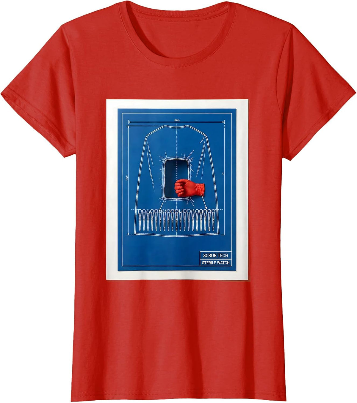 Scrub Tech Sterile Watch Technical Blueprint Surgical Tech T-Shirt - Red