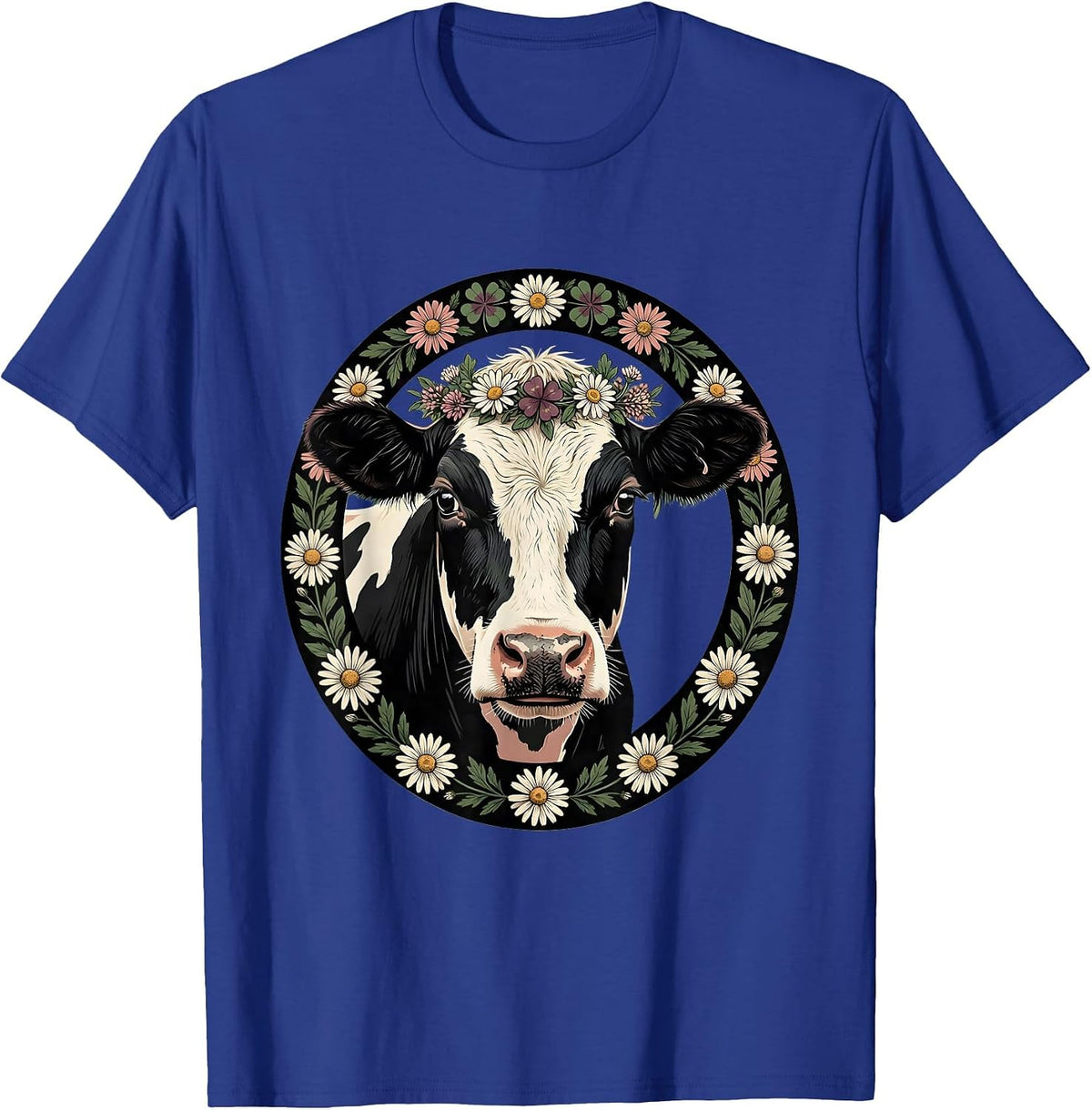 Cute Cow Face Flower Crown Graphic T-Shirt - Royal Blue