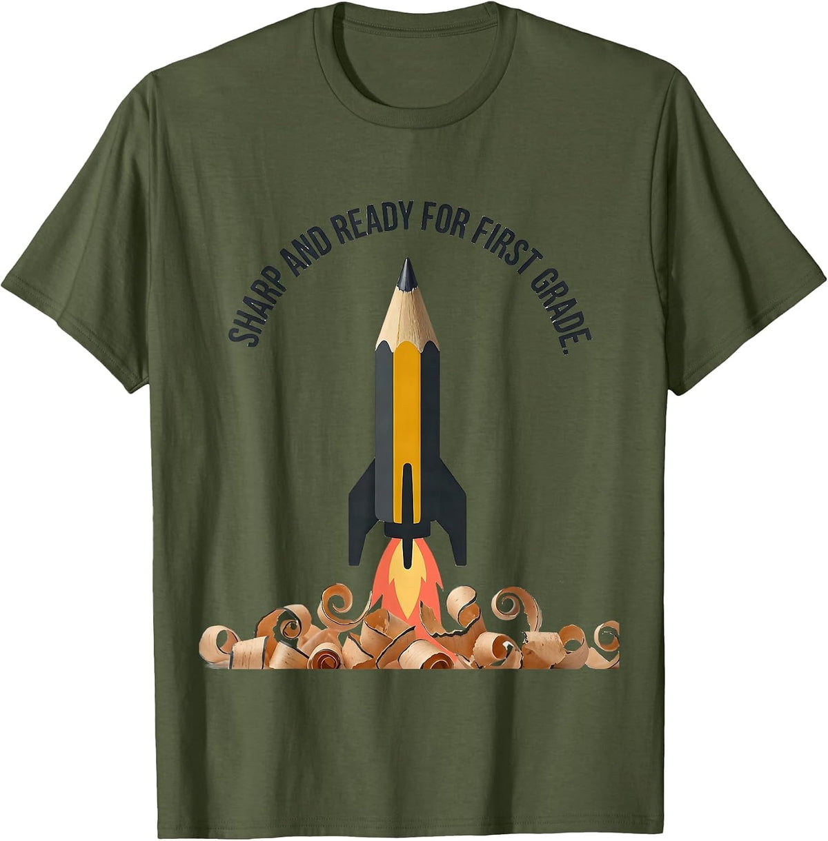Men's Sharp And Ready For First Grade Cute Back To School Pencil T-Shirt - Olive Green