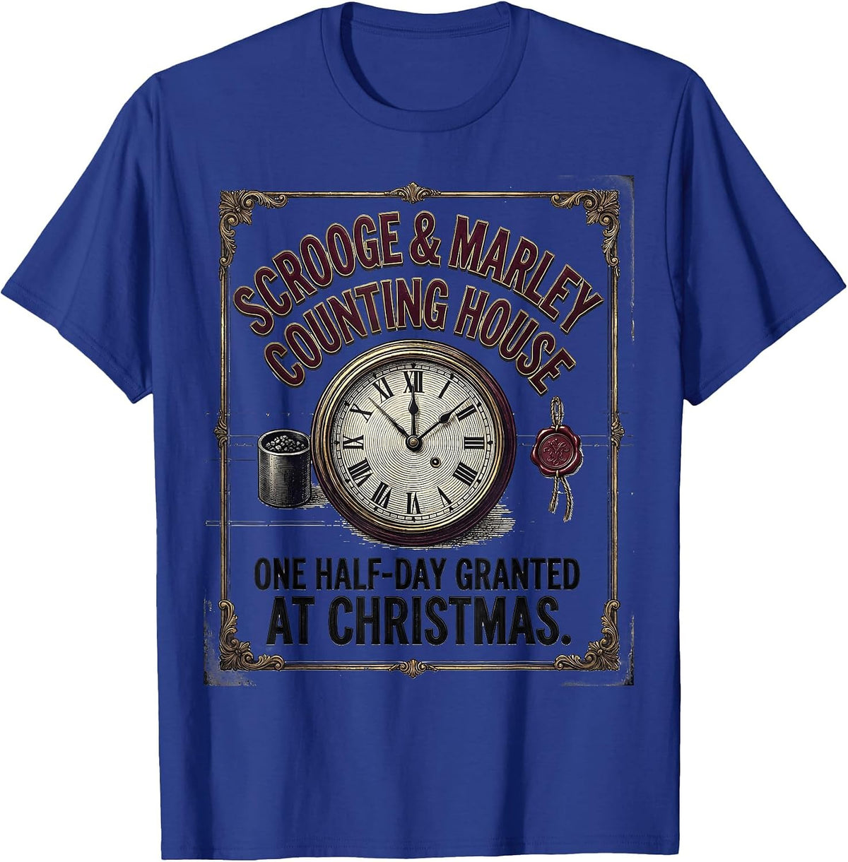 Scrooge & Marley Vintage Christmas Carol Bah Humbug T-Shirt - Royal Blue