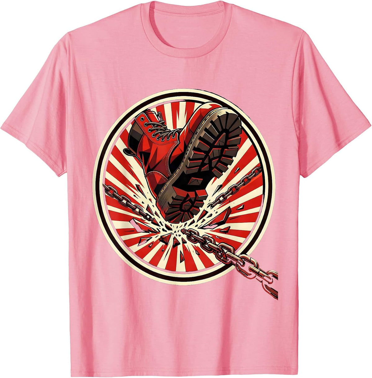 Men's Punk Boot Stomping Broken Chain Graphic T-Shirt - Pink