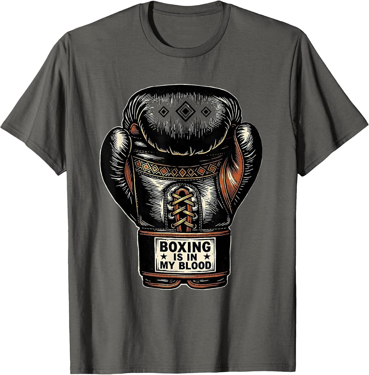 Boxing Is In My Blood Linocut Ancestral Boxing Fan Vintage T-Shirt - Asphalt Grey