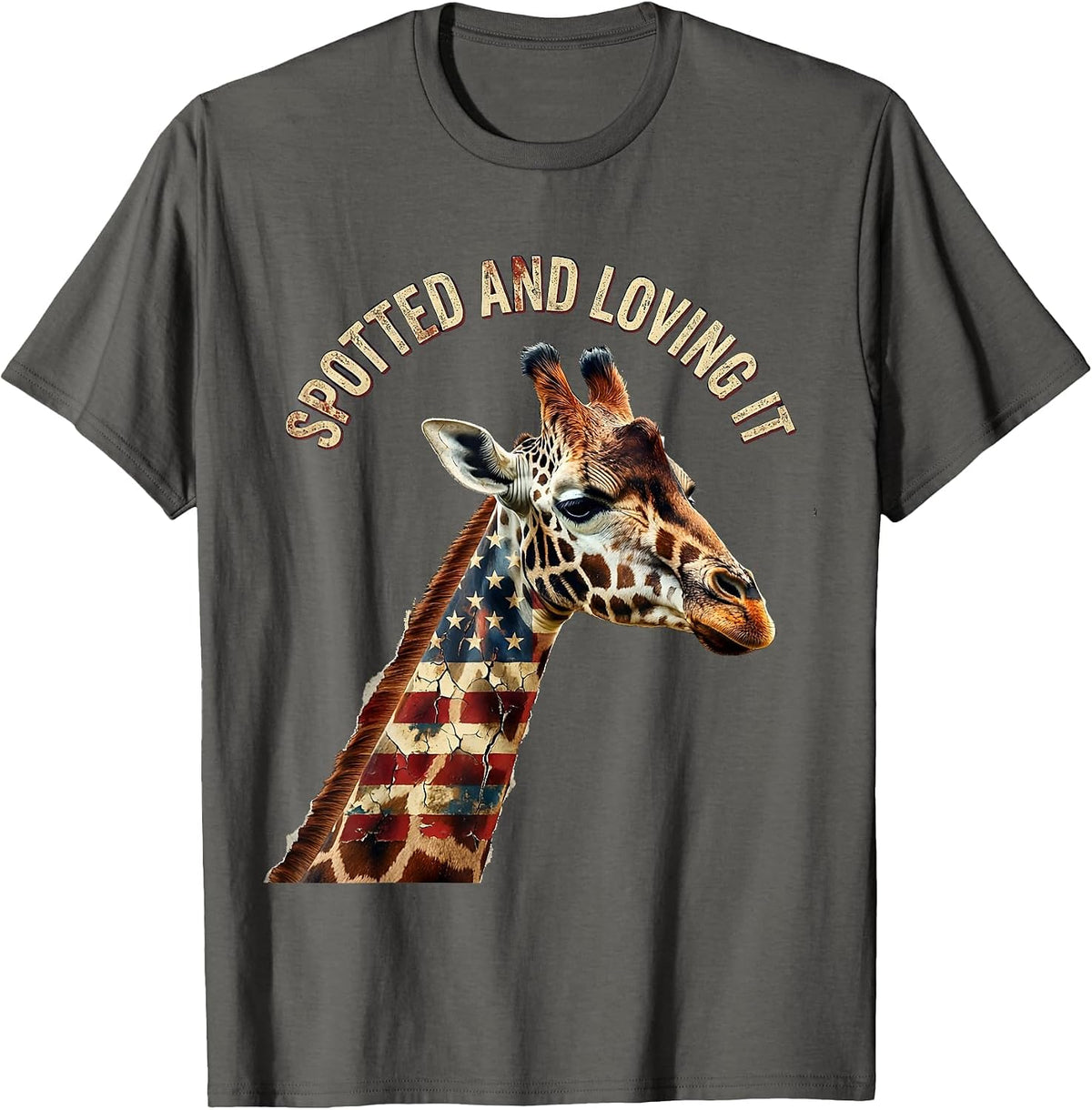 Spotted and Loving It Giraffe Design T-Shirt - Asphalt Grey