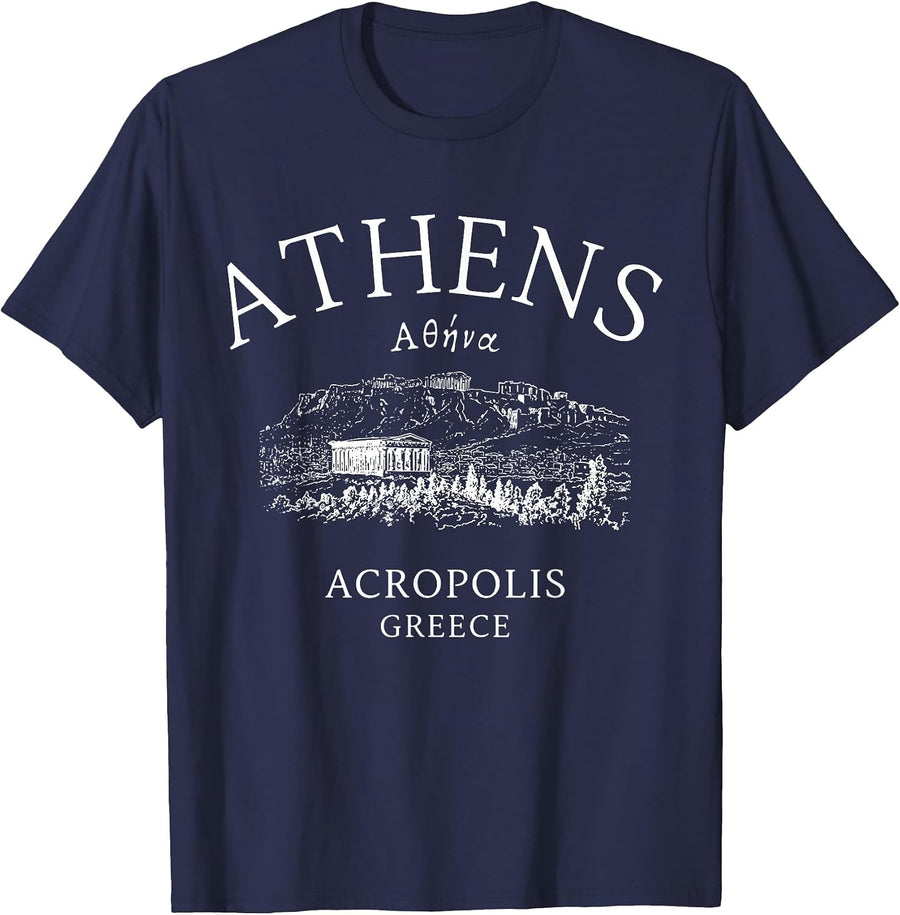 Athens Greece Greek Language Enthusiasts Vacation to Greece T-Shirt - Navy Blue