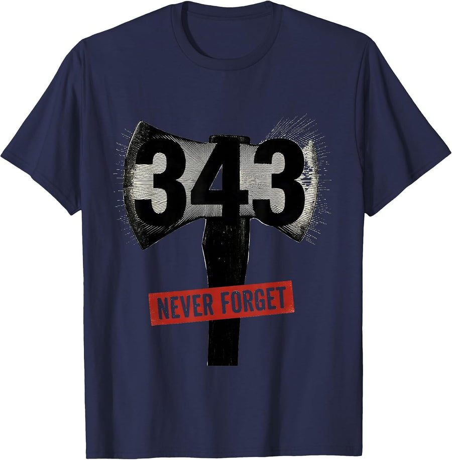 Never Forget 343 Firefighter Memorial Pride Tribute T-Shirt - Navy Blue