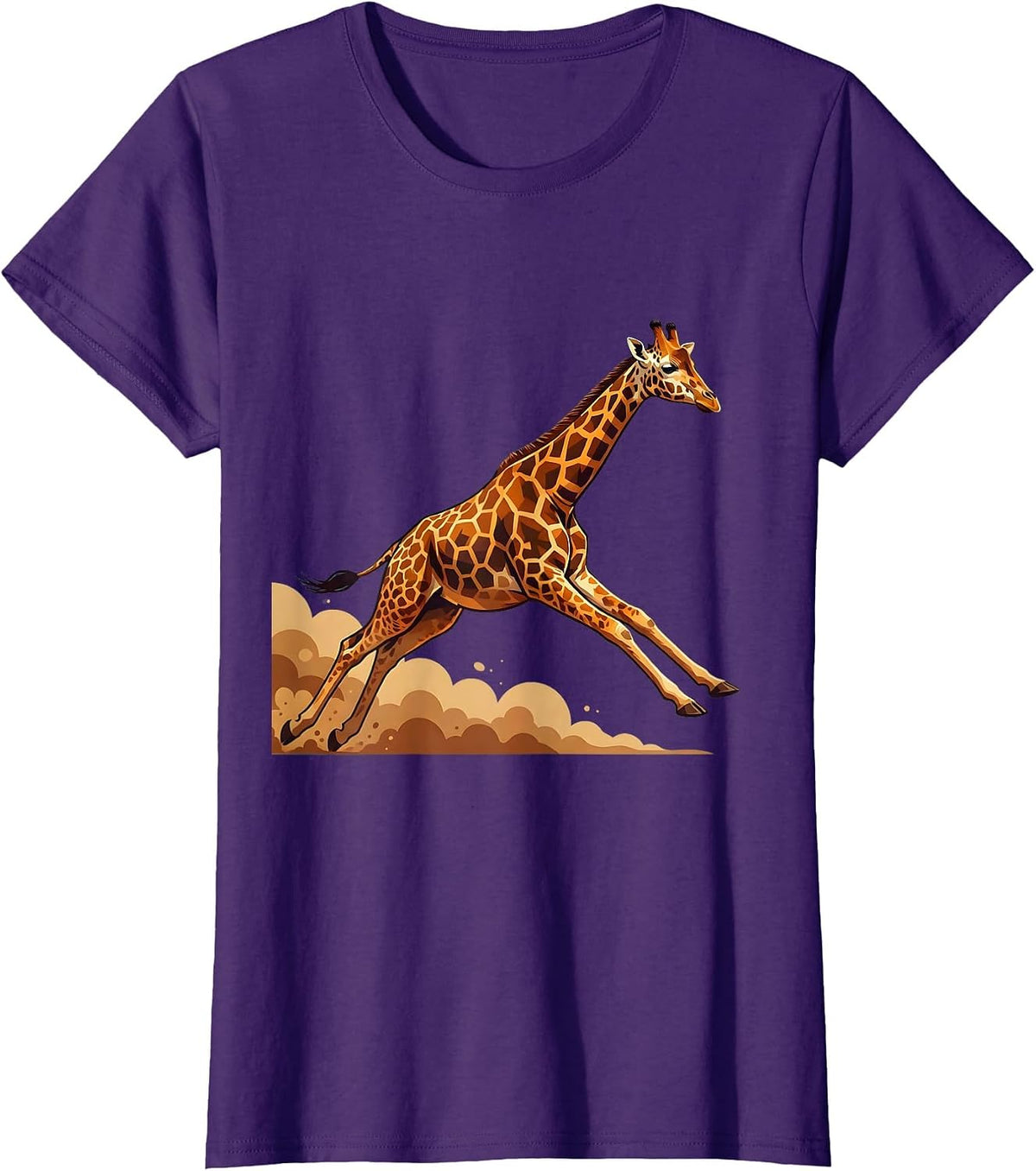 Galloping Giraffe Dust Trail Wildlife Art T-Shirt - Purple