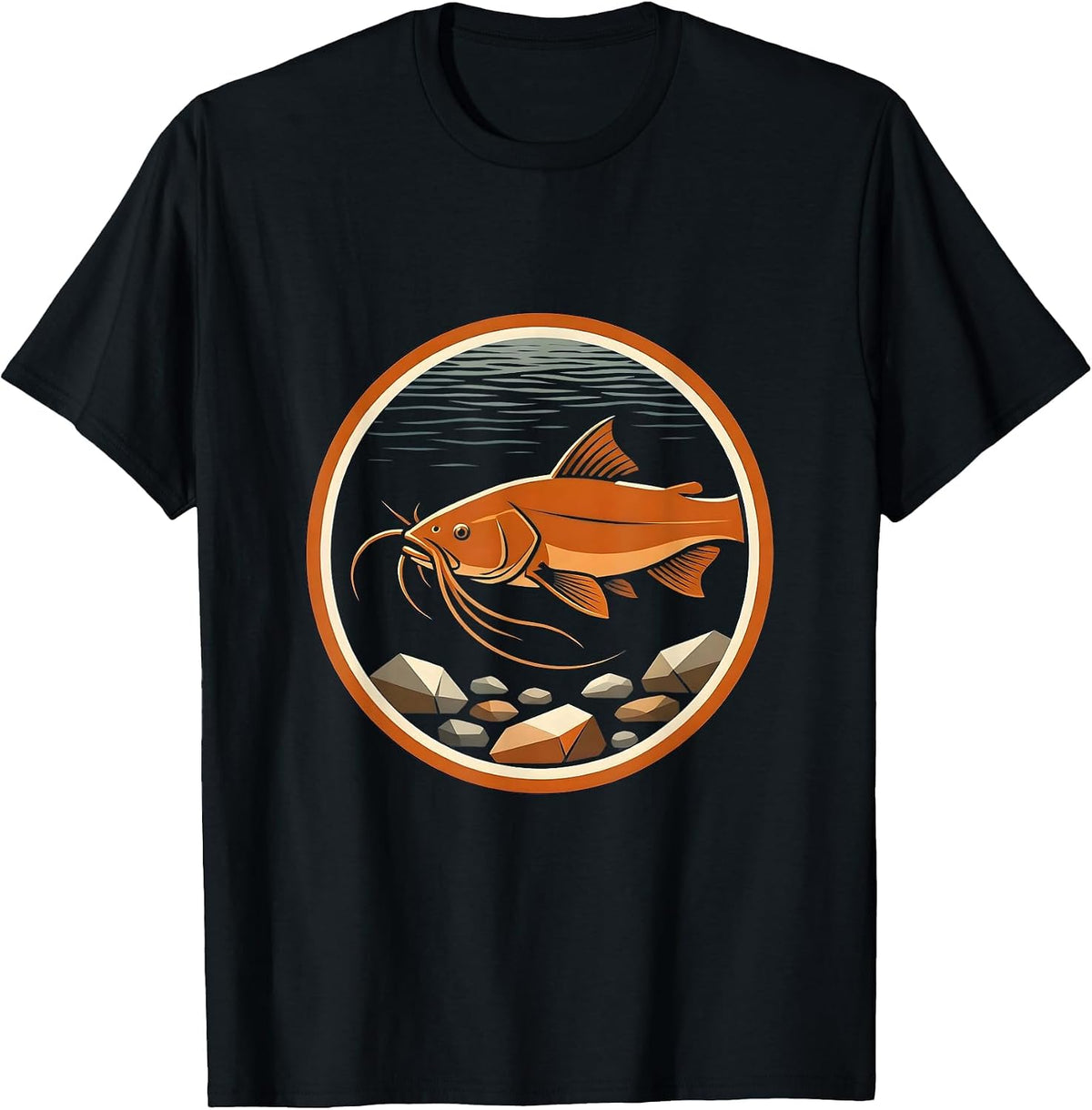Men's Catfish on the Riverbed Fishing Graphic T-Shirt - Black