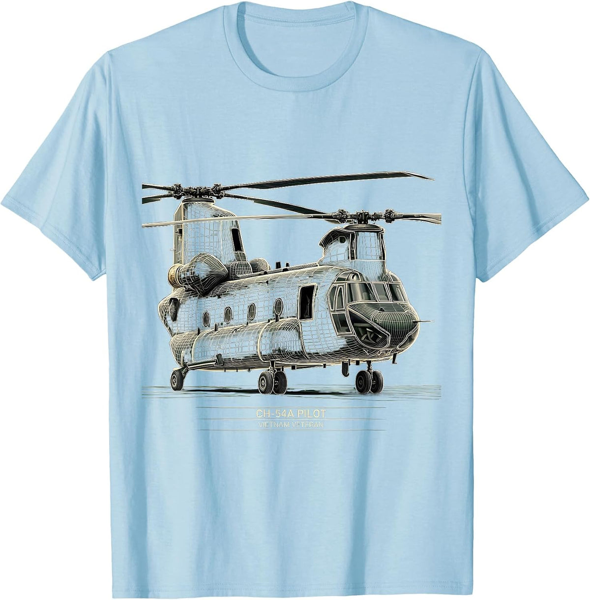 Men's CH-54A Pilot Vietnam Veteran Military Helicopter Tribute T-Shirt - Baby Blue