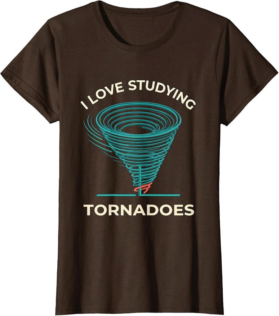 Women's I Love Studying Tornadoes Flat Vector Meteorology Enthusiast T-Shirt - Brown