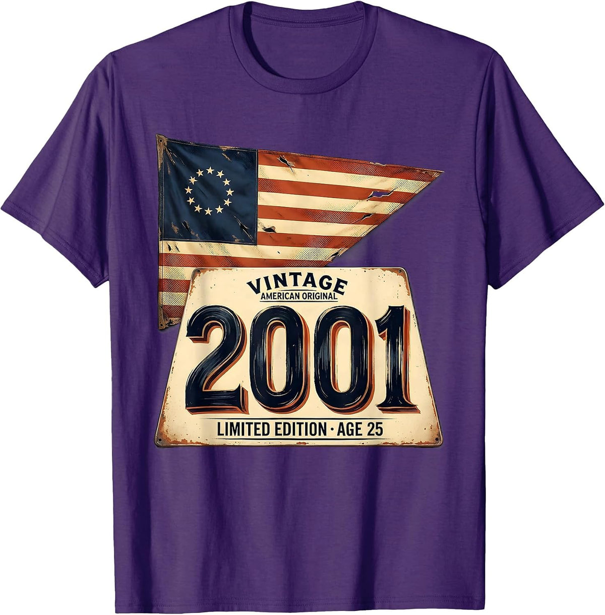 Men's Vintage 2001 American Original Limited Edition Age 25 T-Shirt - Purple