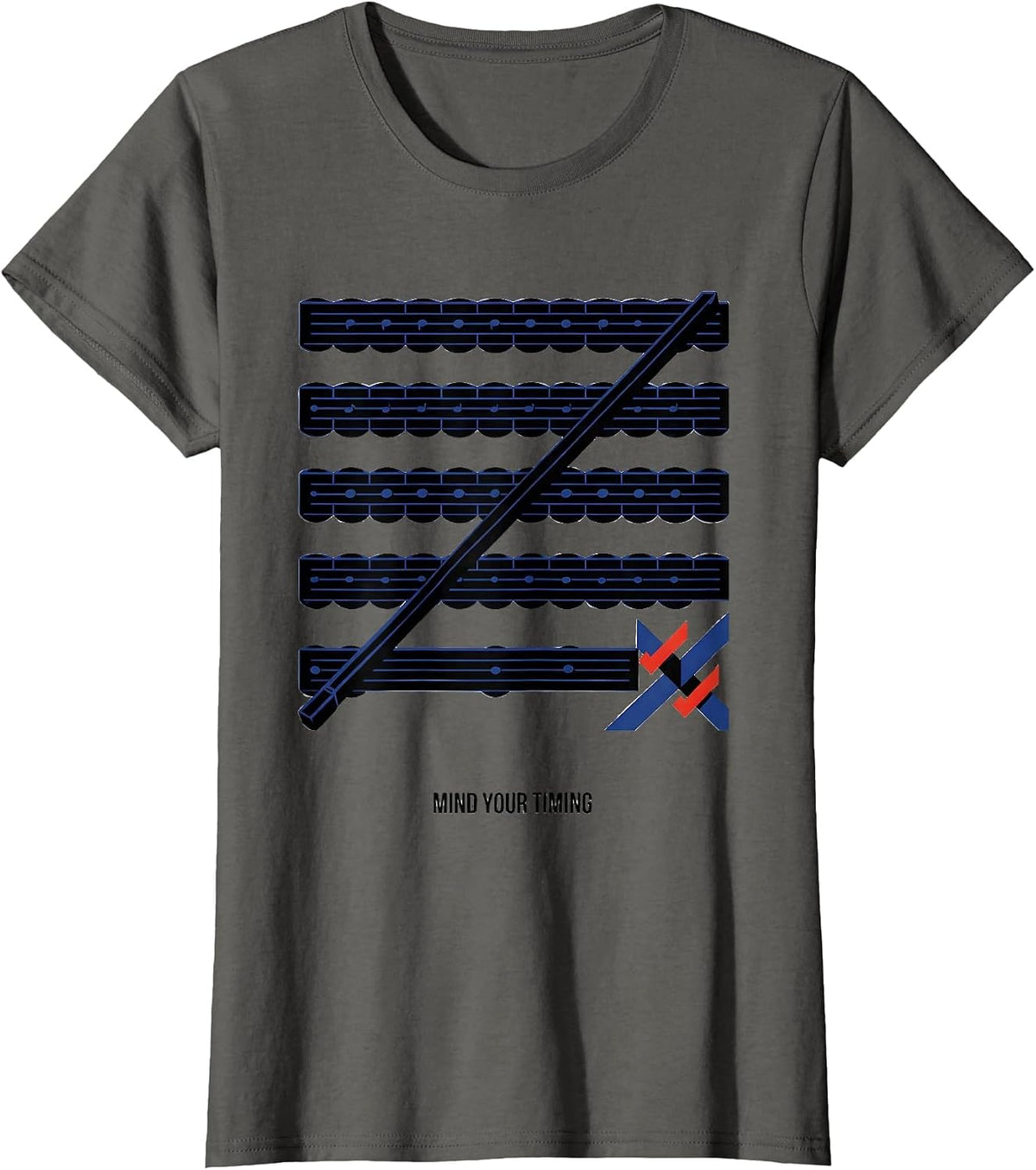 Women's Mind Your Timing Geometric Music Teacher Pun Humor Gift T-Shirt - Asphalt Grey