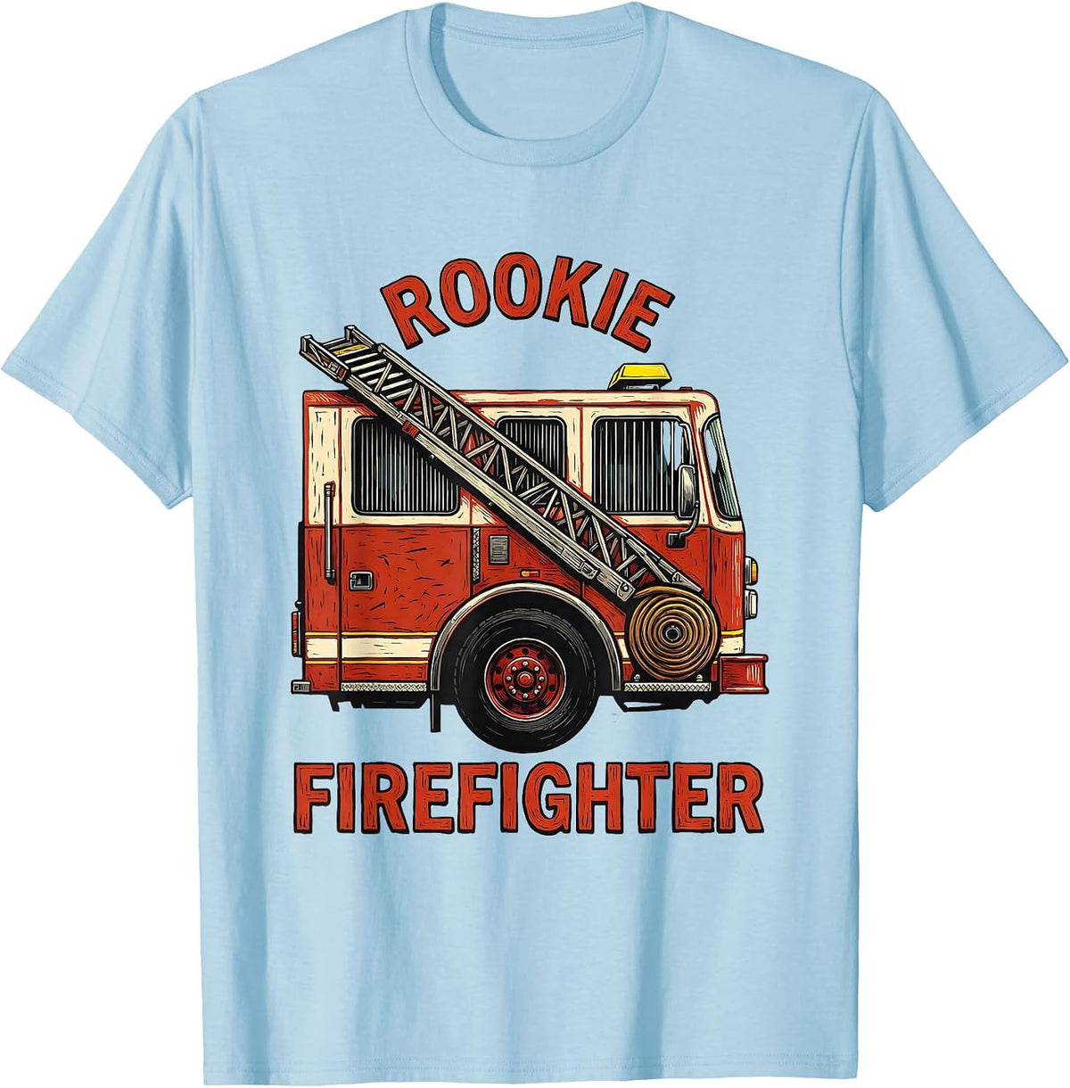Men's Rookie Firefighter Linocut Fire Truck Toddler Kids Birthday T-Shirt - Baby Blue