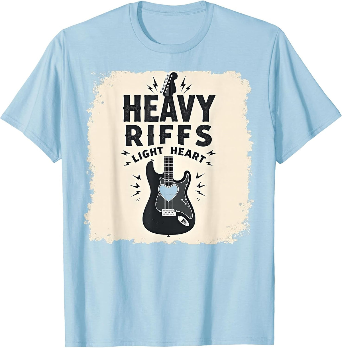 Heavy Riffs Light Heart Rock Music Design T-Shirt - Baby Blue