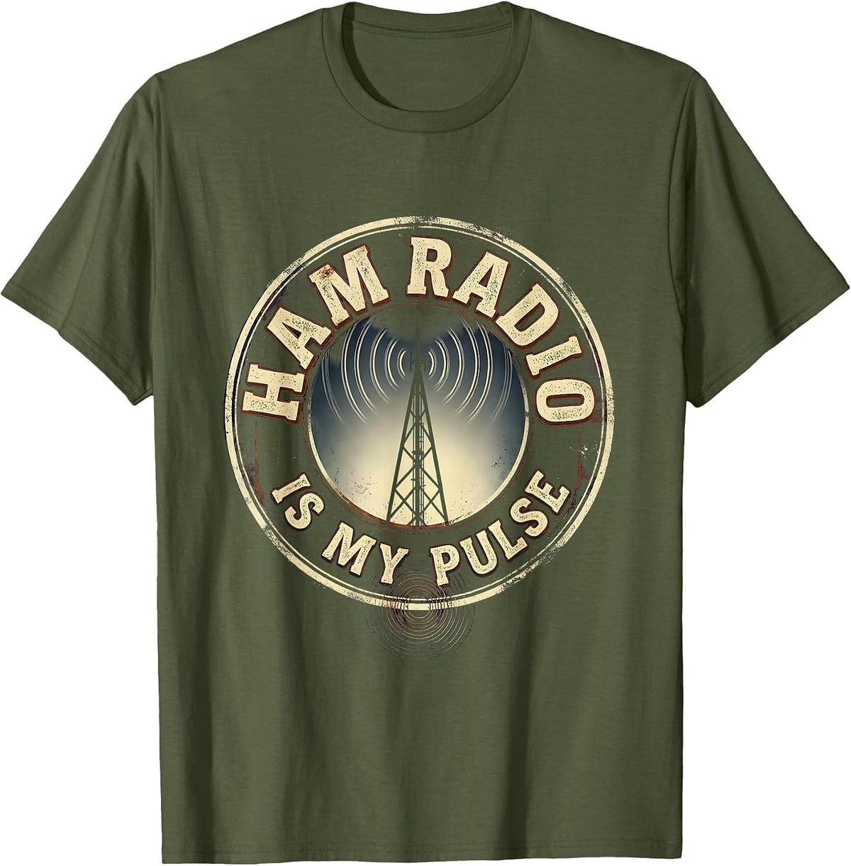Ham Radio Is My Pulse Vintage Funny Ham Operator T-Shirt - Olive Green