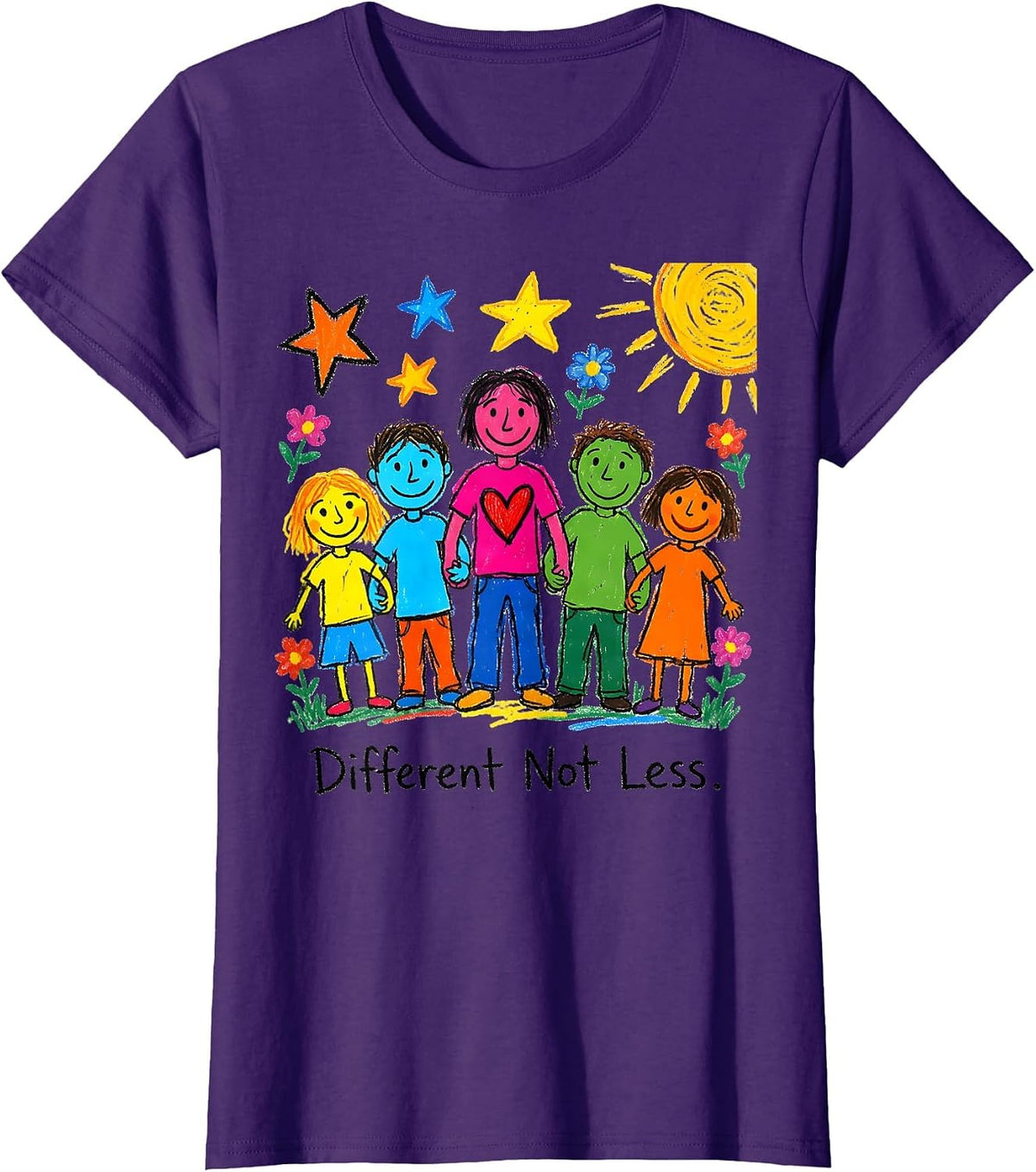 Women's Different Not Less Down Syndrome Awareness Design T-Shirt - Purple