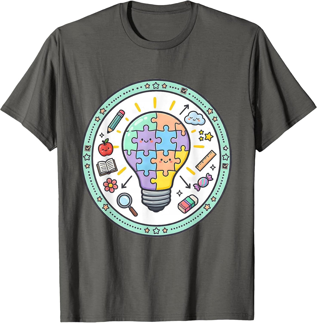 Play Is Learning Puzzle Lightbulb Teacher Design T-Shirt - Asphalt Grey