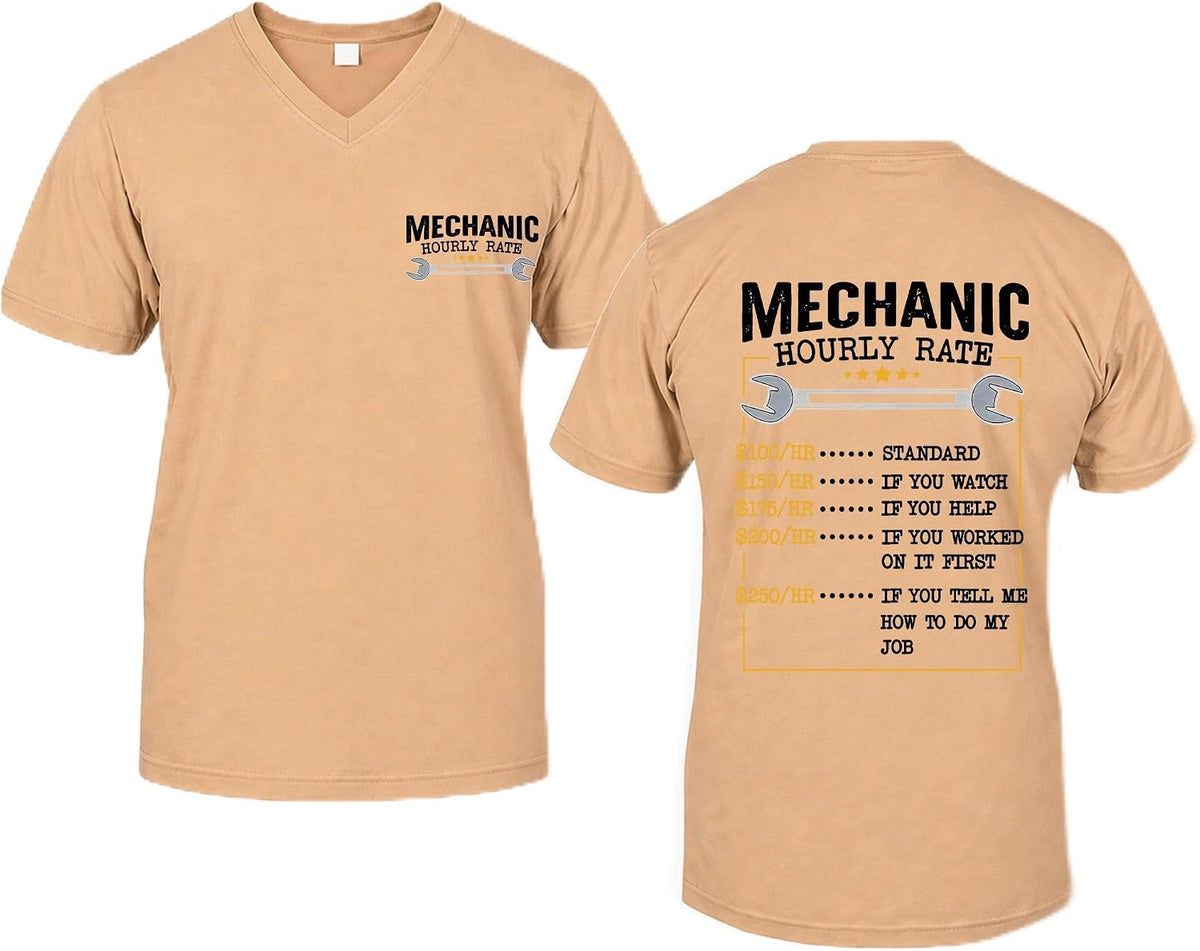 Mechanic Hourly Rate Shirt Mechanic Shirt Labor Day T-Shirts for Men - V-Neck Khaki