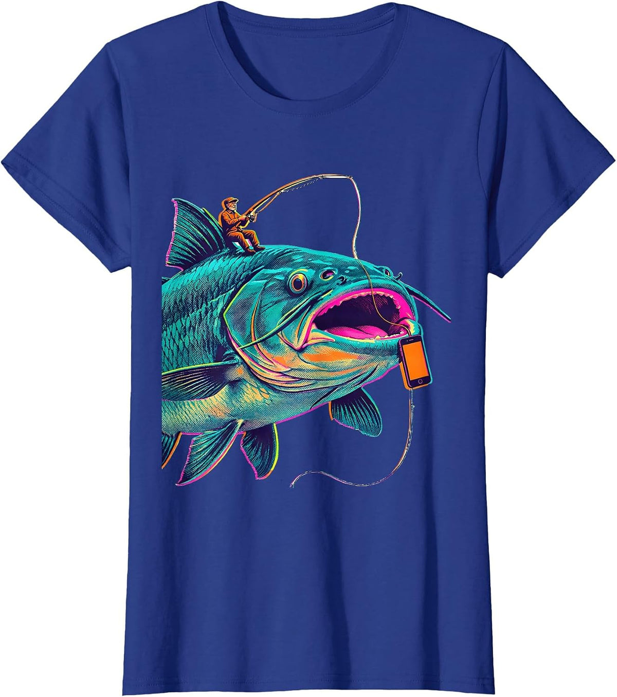 Women's Hooked Catfish Dad Funny Fishing Gift for Dads T-Shirt - Royal Blue