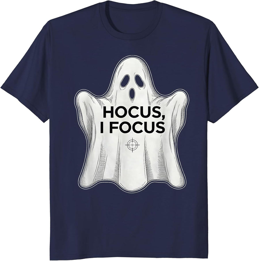 Hocus, I Focus Ghost Optometrist Halloween Eye Doctor Humor T-Shirt - Navy Blue