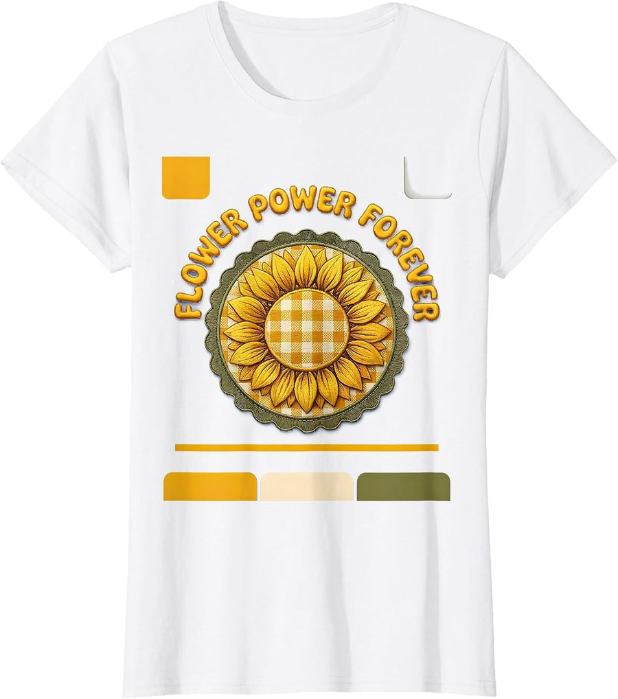 Women's Flower Power Forever Hippie Groovy Design T-Shirt - White