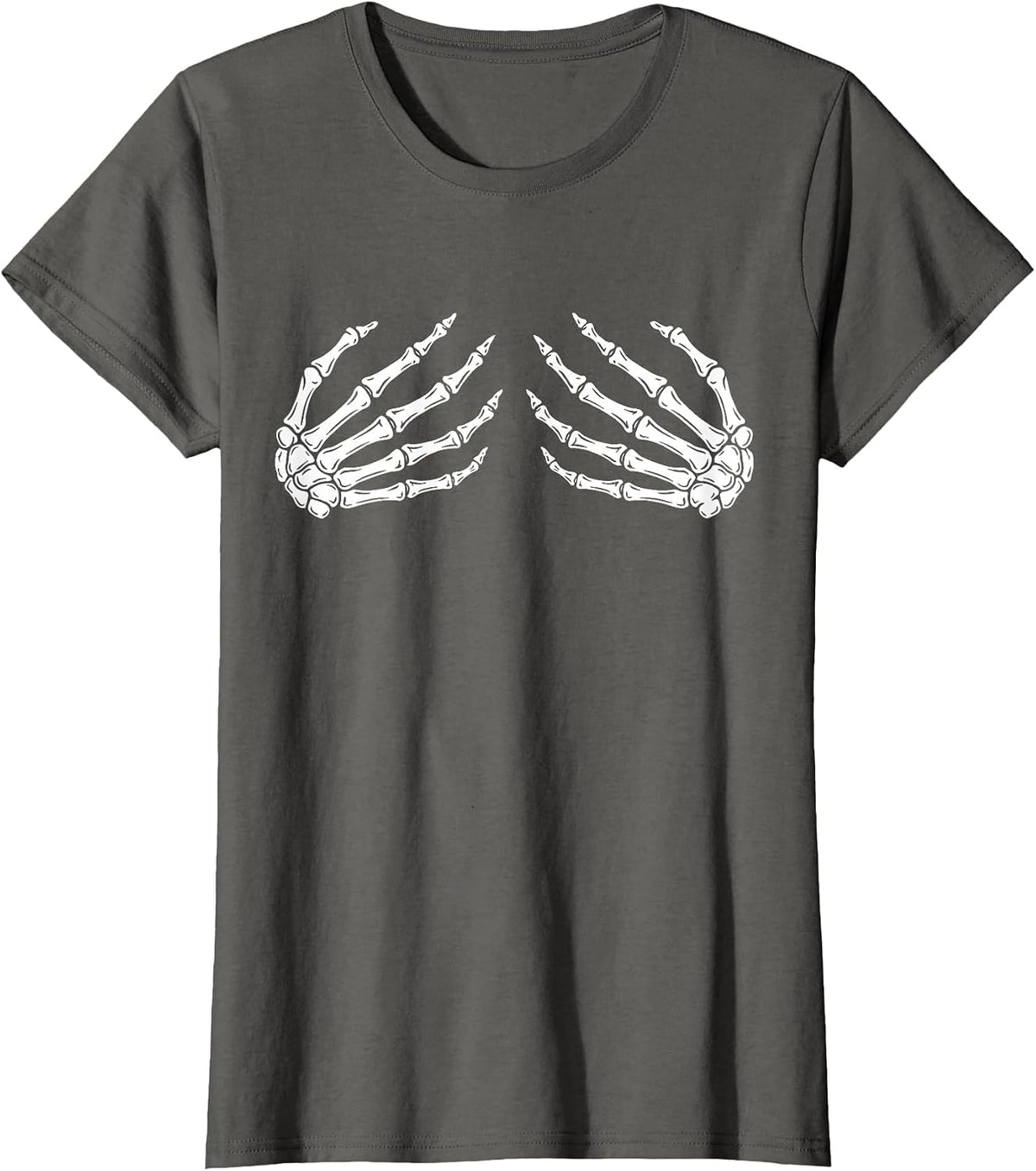 Halloween Boob Skeleton Hands Breast Funny Scary Bra T-Shirt - Asphalt Grey