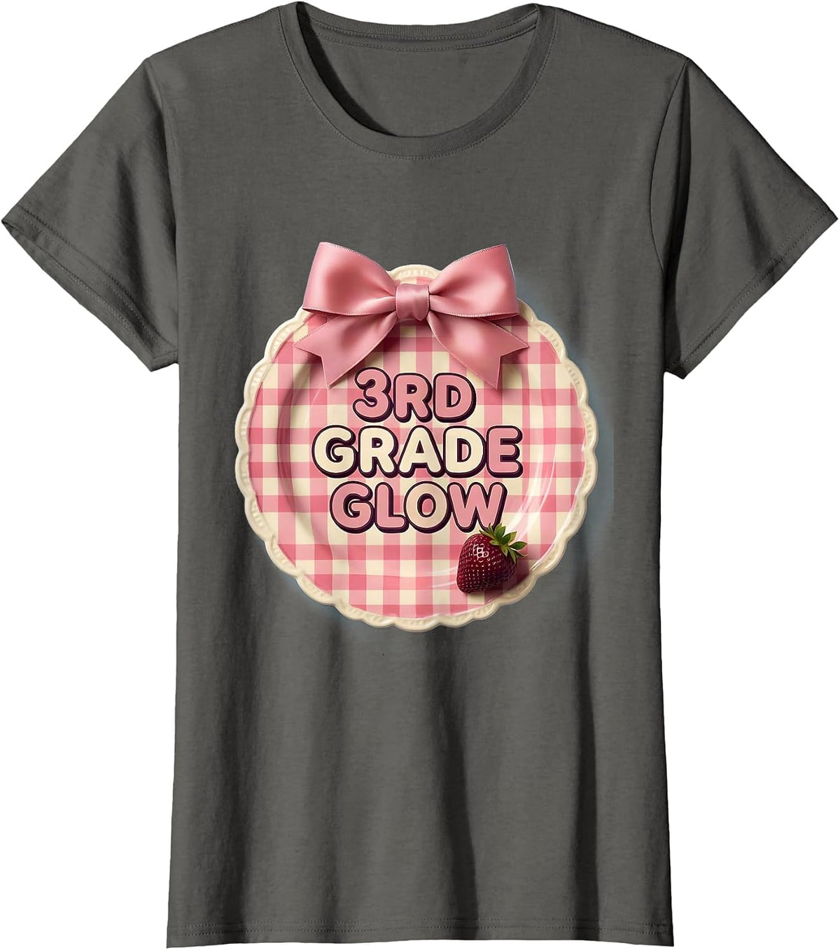 Women's 3rd Grade Glow Cute Gingham Back to School Girl First Day T-Shirt - Asphalt Grey