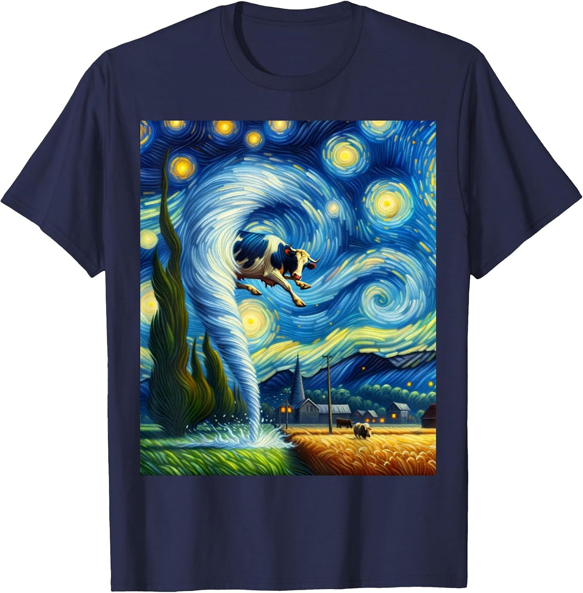 Tornado, Storm Chasing Van Gogh Starry Night Style T-Shirt - Navy Blue