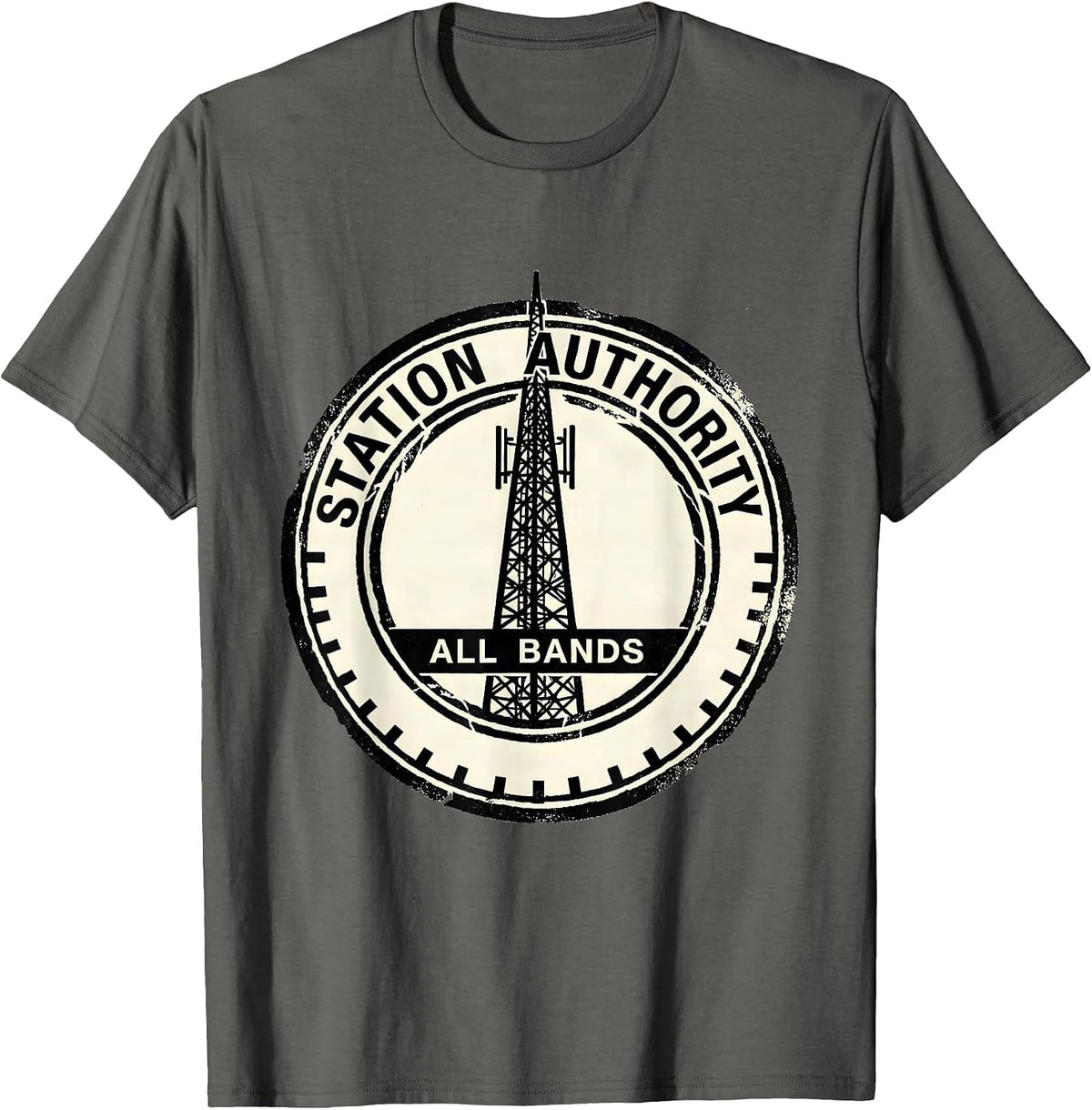 Men's Station Authority All Bands Rubber Stamp Ham Radio Operator T-Shirt - Asphalt Grey