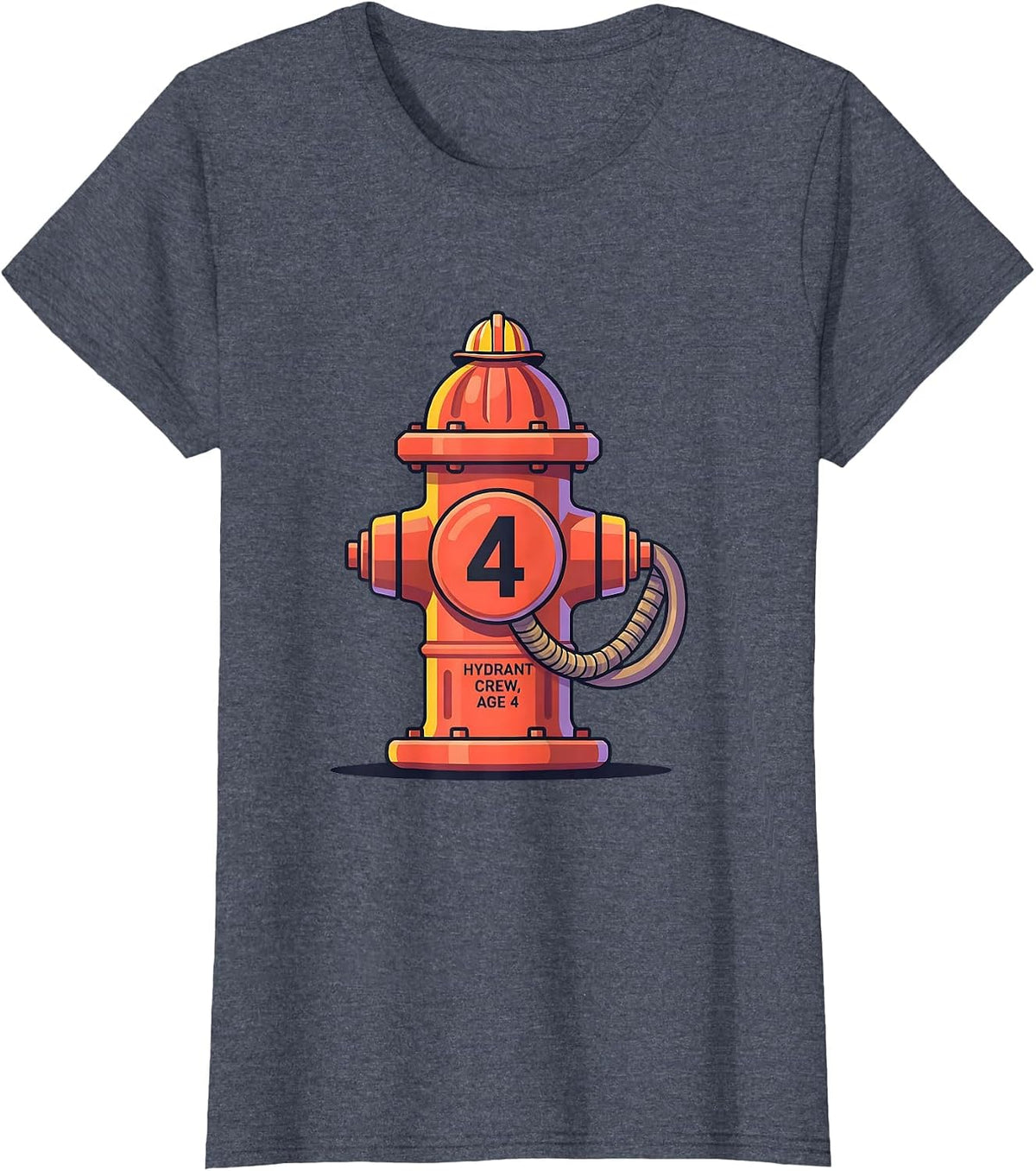 Women's Hydrant Crew Age 4 Flat Vector Firefighter Toddler Kids T-Shirt - Heather Blue