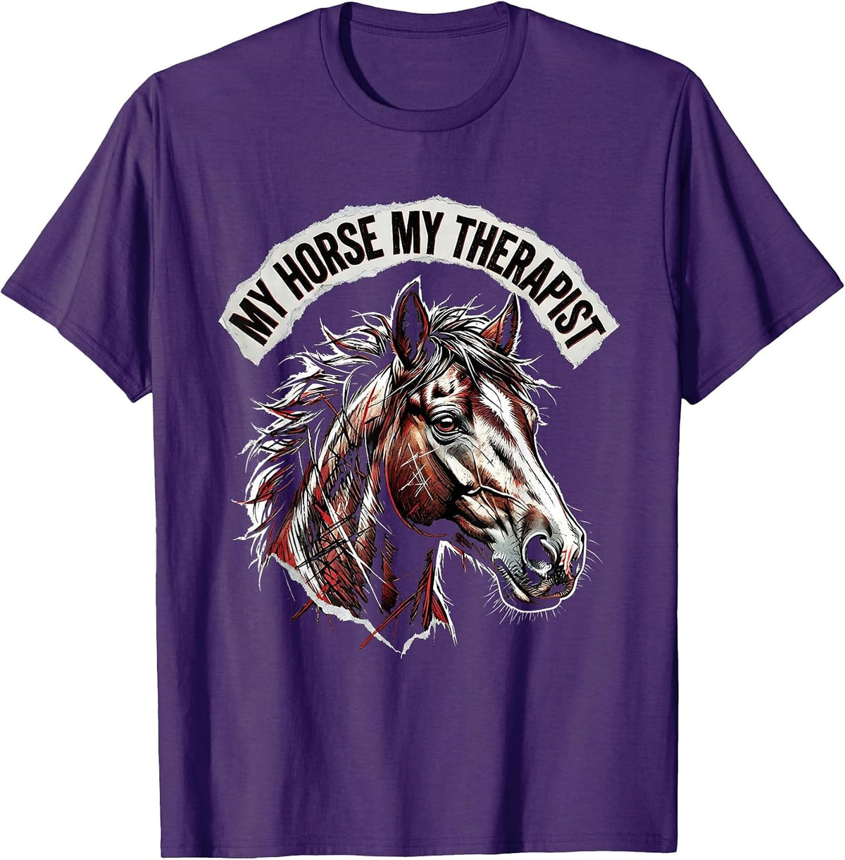 My Horse My Therapist Equestrian Design T-Shirt - Purple