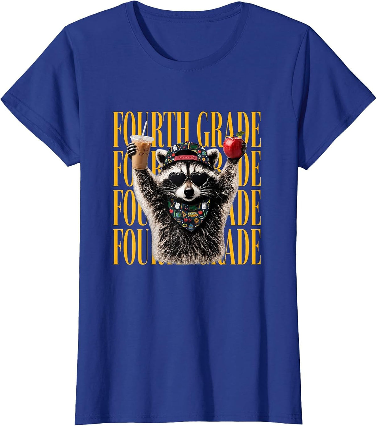 Fourth Grade Raccoon Teacher Back to School T-Shirt - Royal Blue