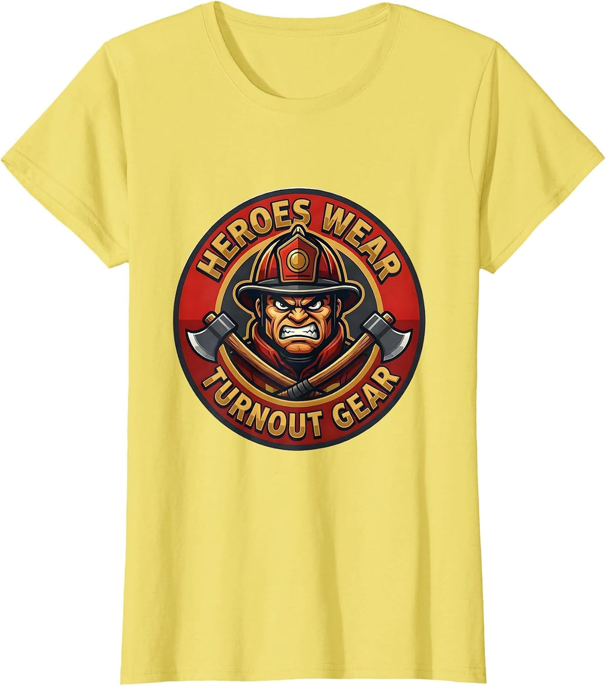 Women's Heroes Wear Turnout Gear Firefighter Design T-Shirt - Lemon Yellow