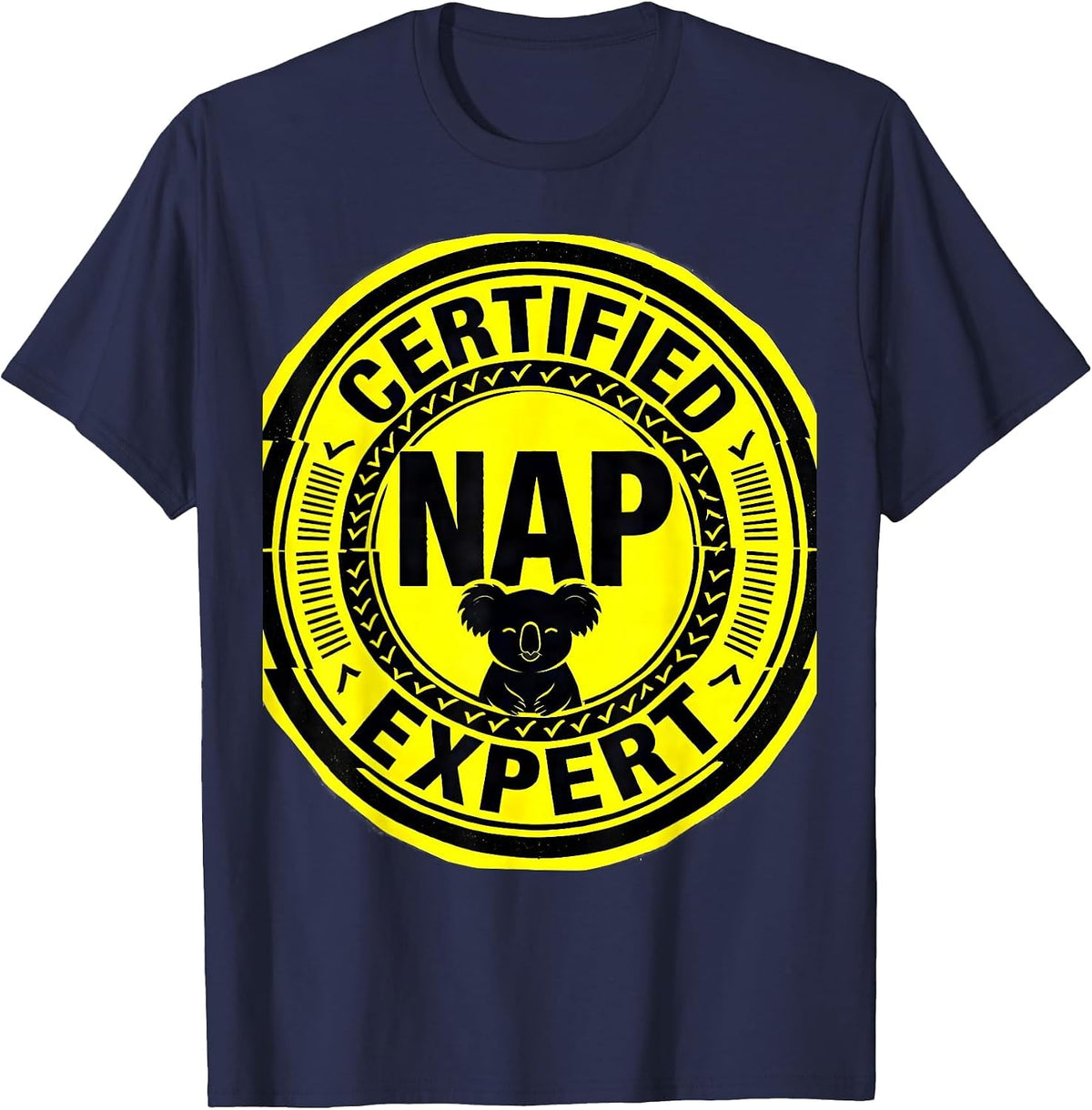 Certified Nap Expert Stencil Graphic Cute Animal Lover T-Shirt - Navy Blue