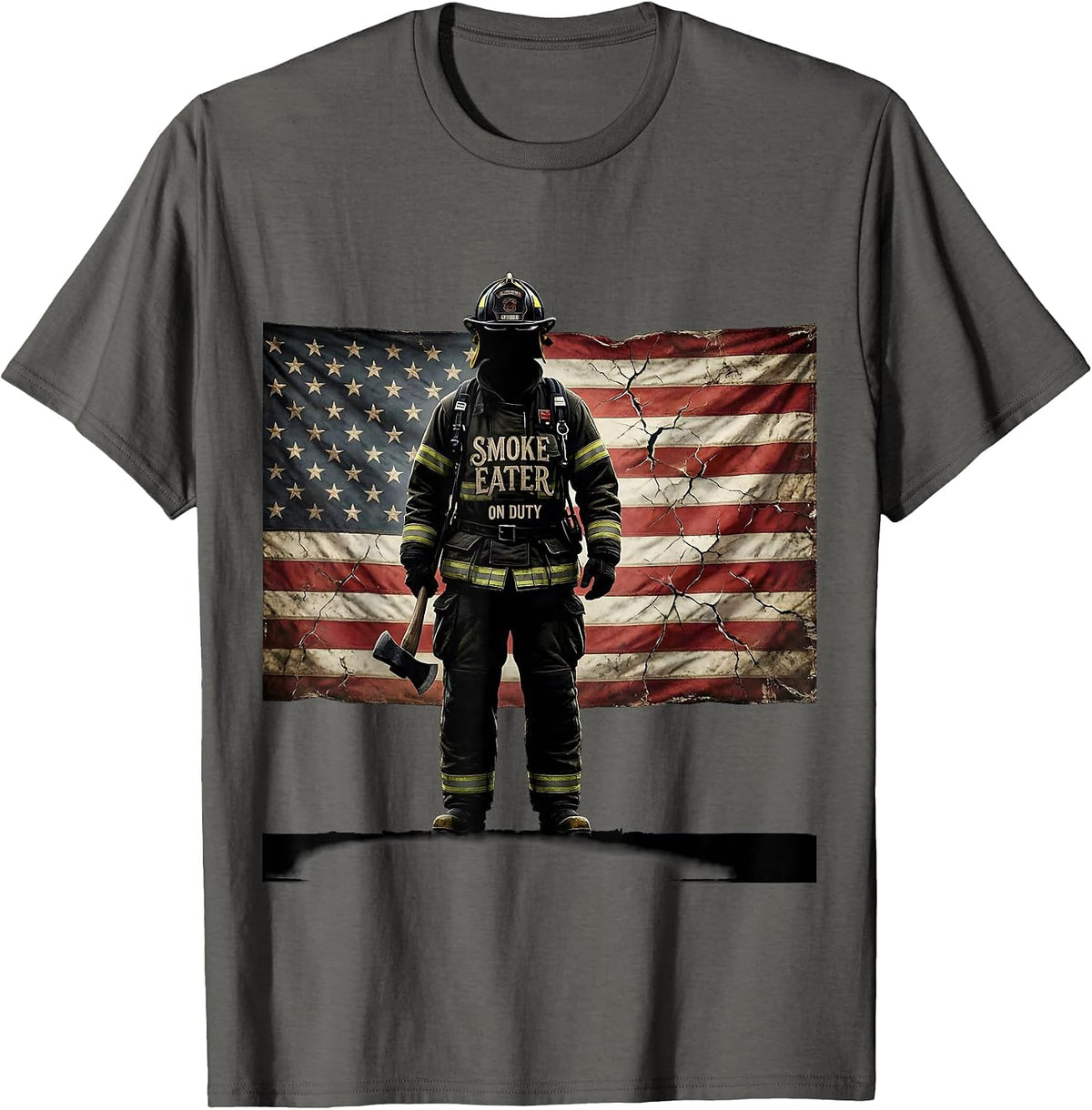 Men's Smoke Eater On Duty Firefighter Design T-Shirt - Asphalt Grey