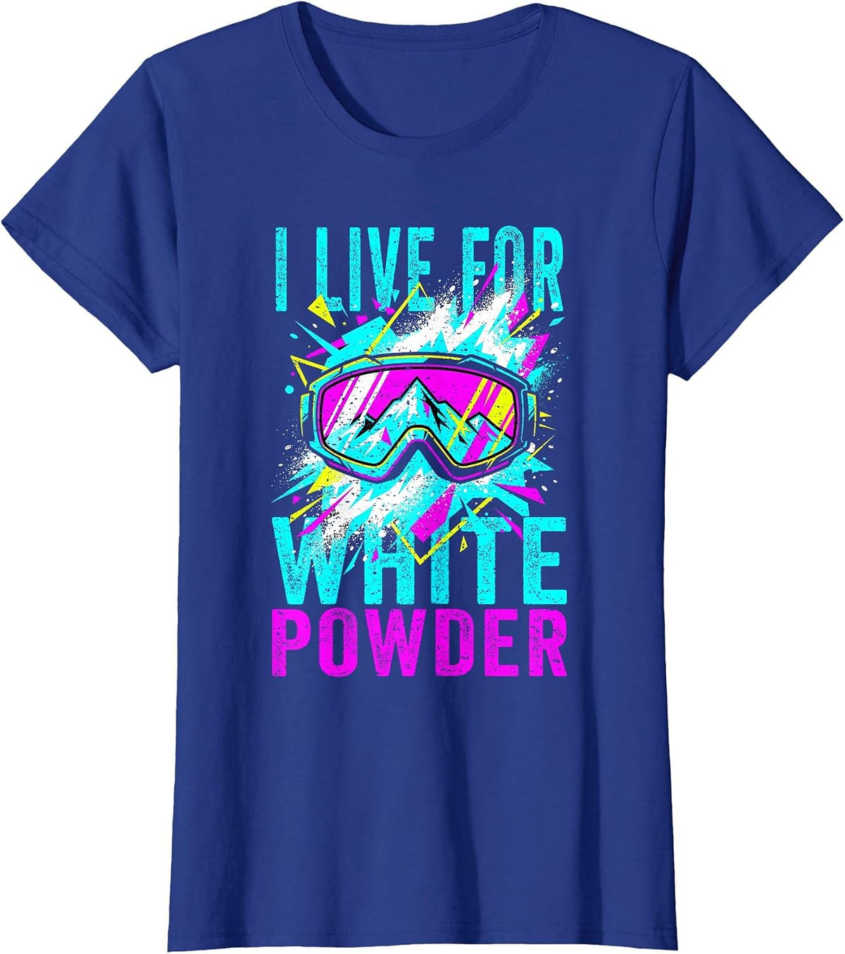 I Live for White Powder 80s 90s Retro Skiing Snowboard T-Shirt - Royal Blue