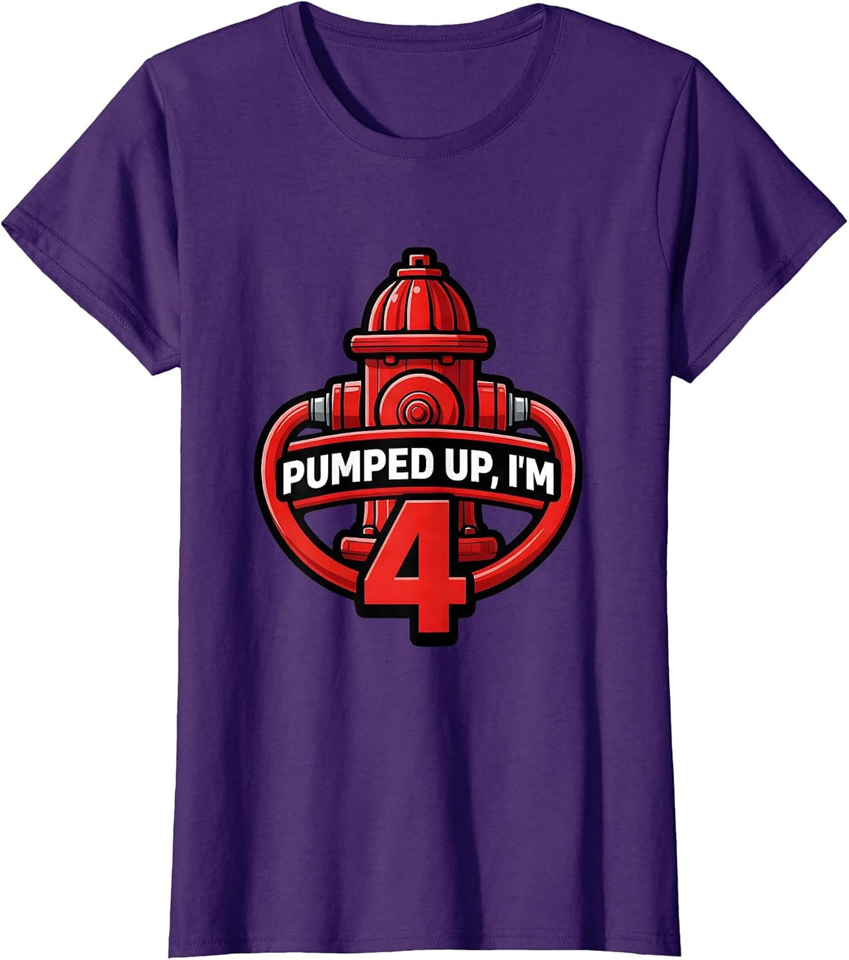 Women's Pumped Up I'm 4 Bold Fire Truck Kids Birthday Firefighter T-Shirt - Purple