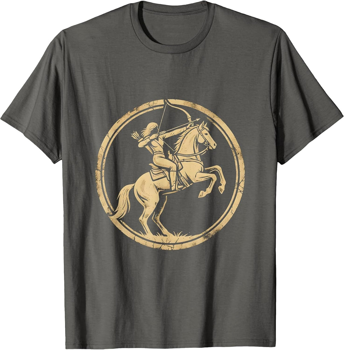 Fierce Archer on Horseback Illustration T-Shirt - Asphalt Grey