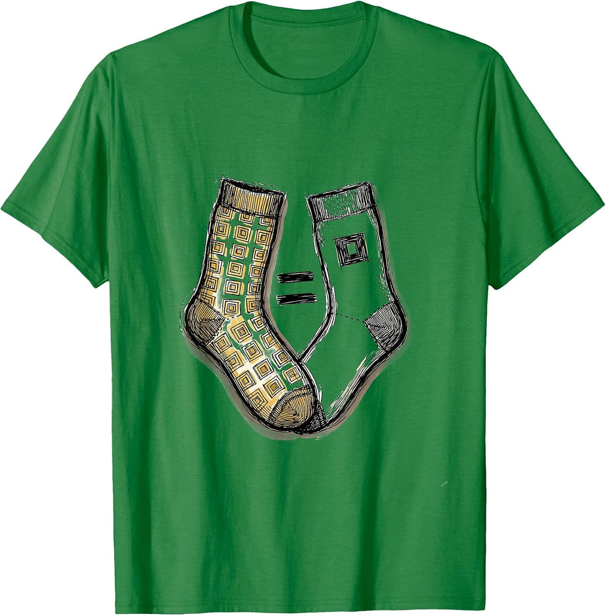 Men's Hand-Sketched Mismatched Socks Subtraction Math Teacher T-Shirt - Kelly Green