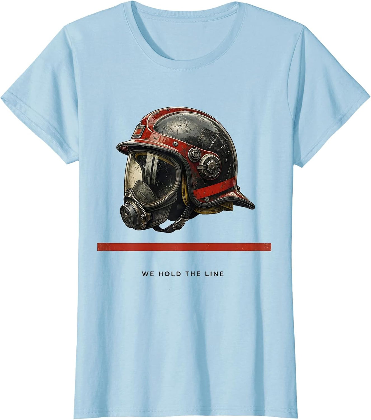 Women's We Hold The Line Vintage Firefighter Tribute Thin Red Line T-Shirt - Baby Blue