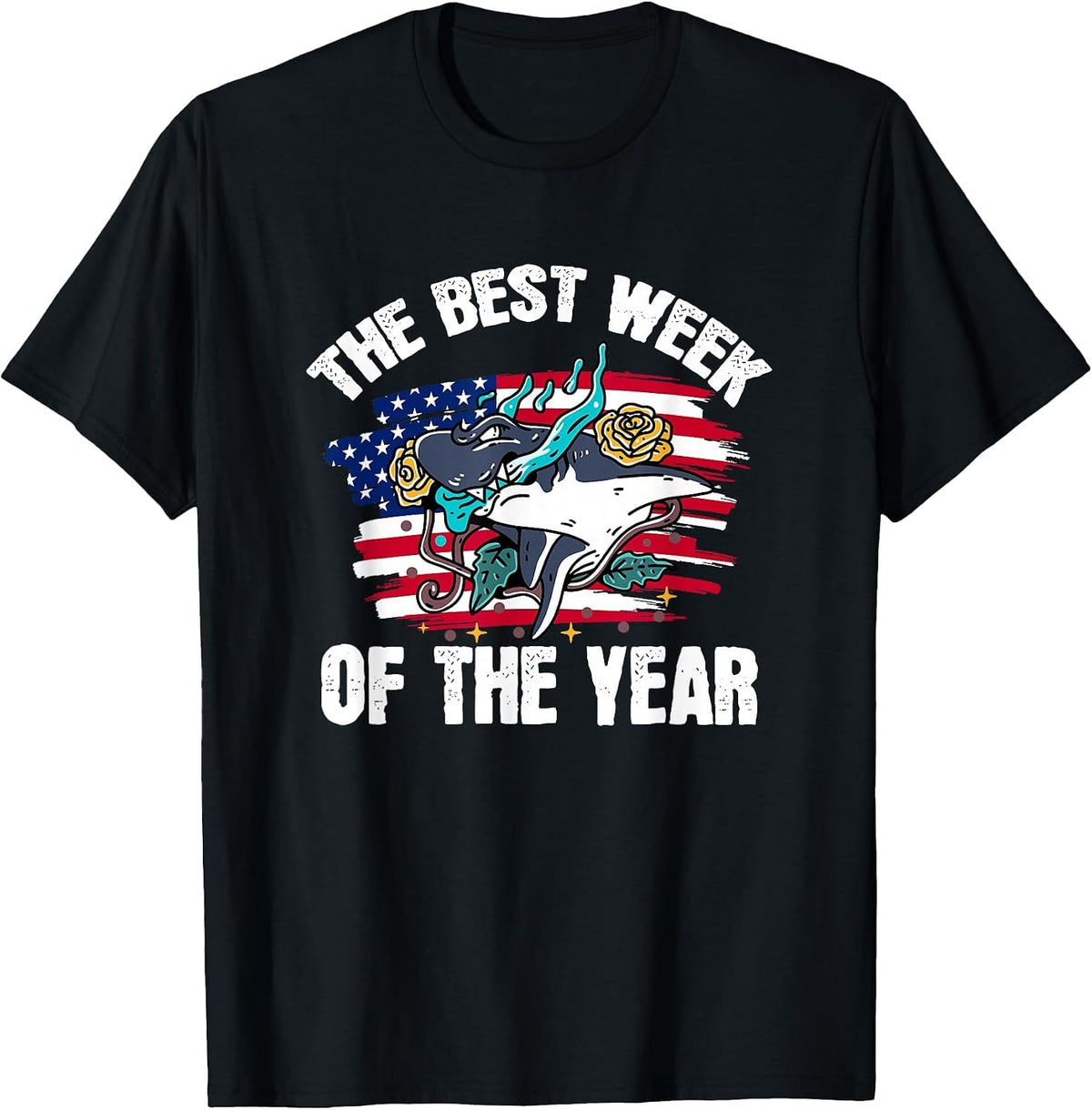 Vintage USA It's The Best Week of The Year Shark T-Shirt - Black