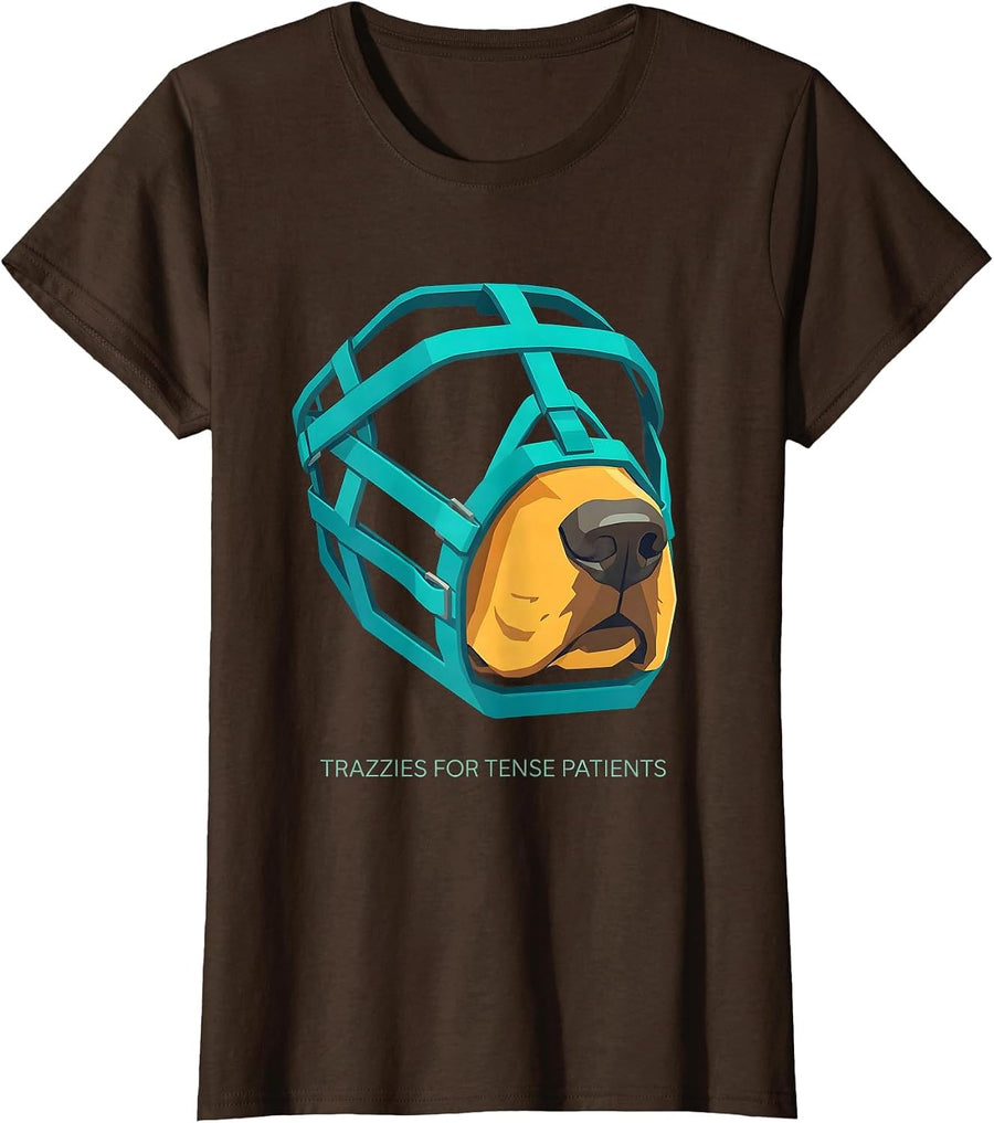 Women's Trazzies For Tense Patients Funny Vet Tech Veterinary T-Shirt - Brown