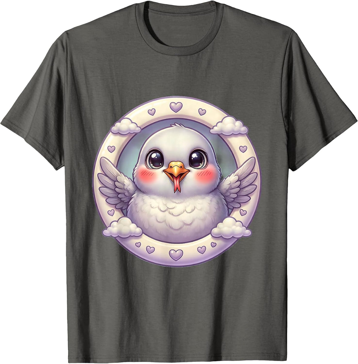 White Dove Forked Tongue Graphic Tee T-Shirt - Asphalt Grey