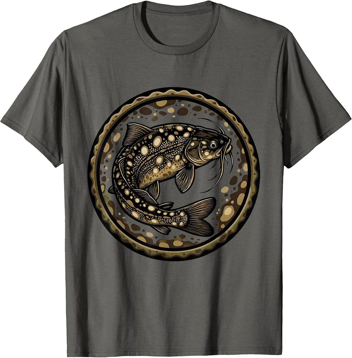 Men's Camo Catfish Muddy River Bottom Illustration T-Shirt - Asphalt Grey