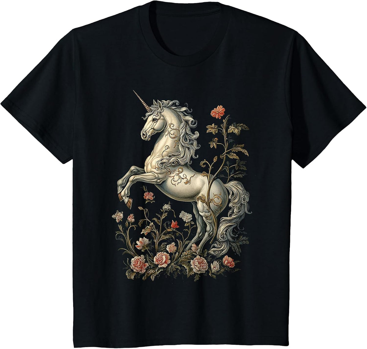 Unicorn Mythical Motif Fantasy Art Unicorn T-Shirt - Black