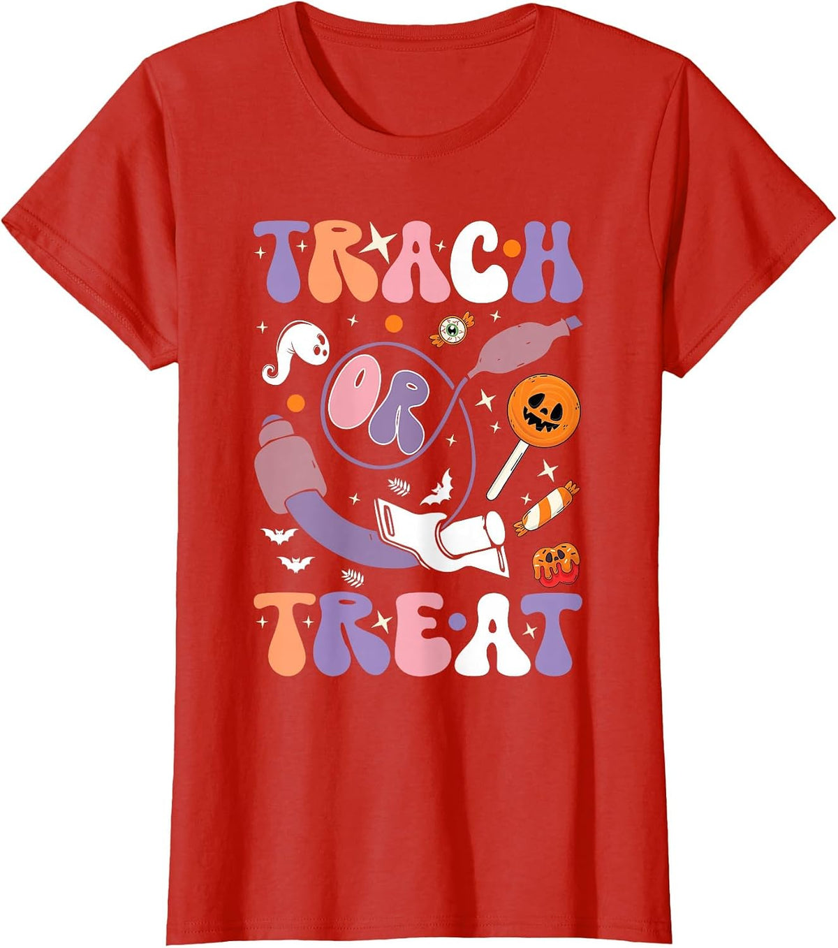 trach or Treat Nurse Respiratory Therapist ICU RN Halloween T-Shirt - Red