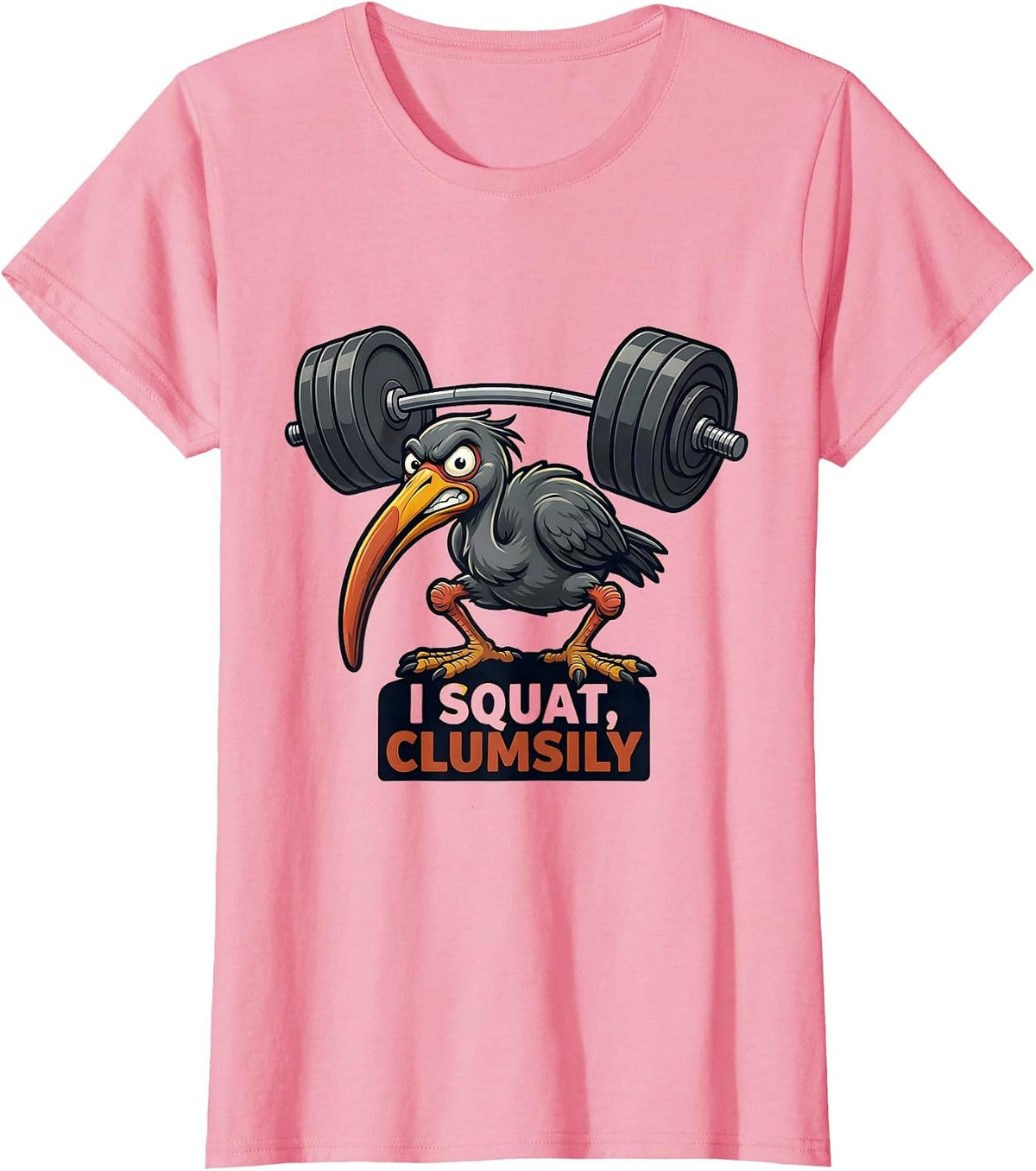 Women's I Squat, Clumsily Funny Gym Workout Weightlifting Mascot T-Shirt - Pink