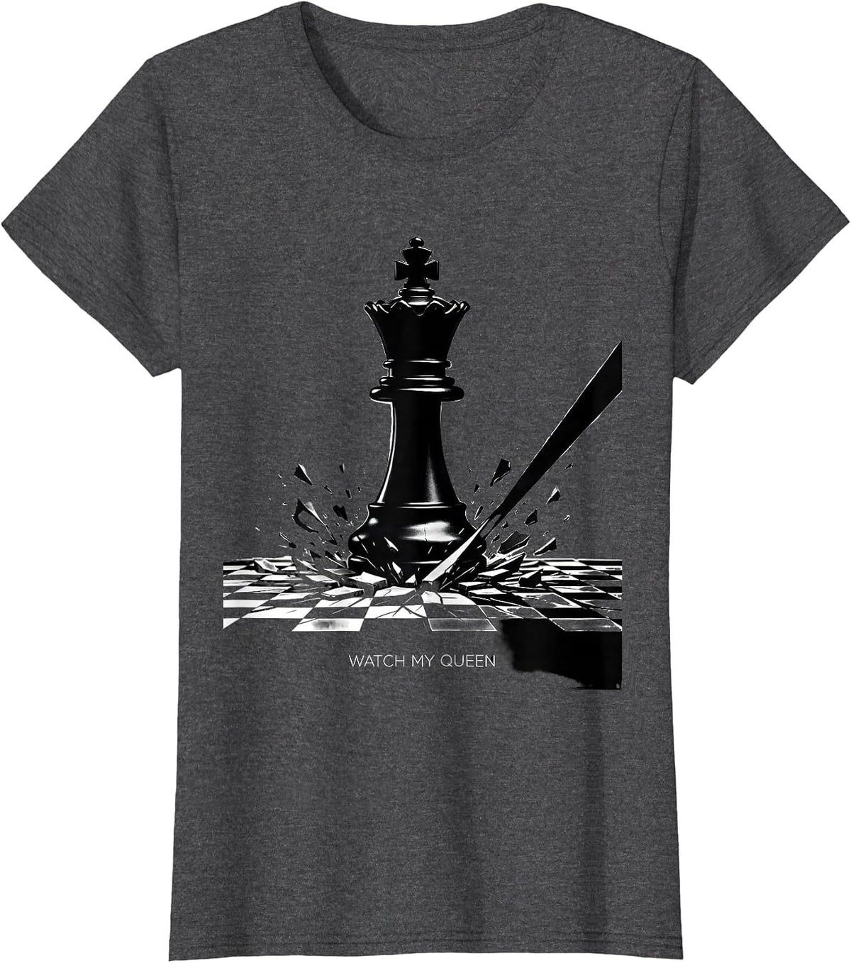 Women's Watch My Queen Funny Chess Player Gift Chess Lover Humor T-Shirt - Dark Heather Grey