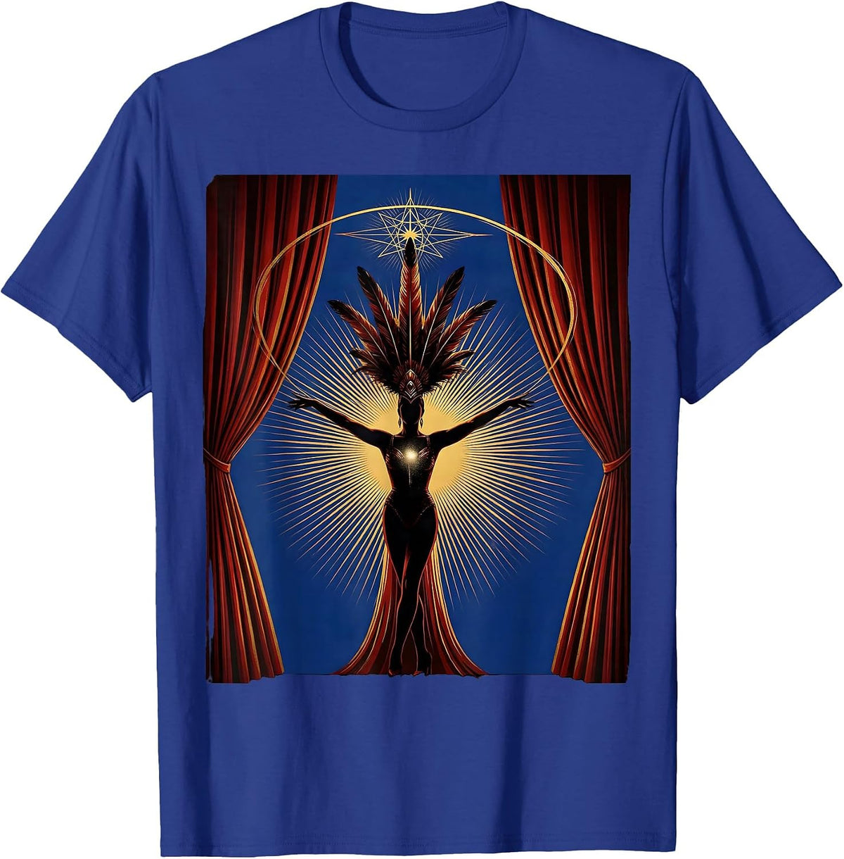 Men's Velvet Stage Curtain Showgirl Graphic Tee T-Shirt - Royal Blue